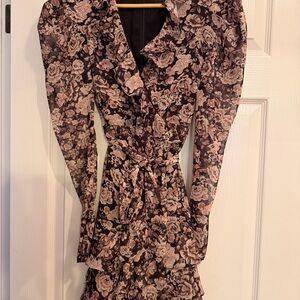 Bardot Pink and Black Floral Long Sleeve Dress